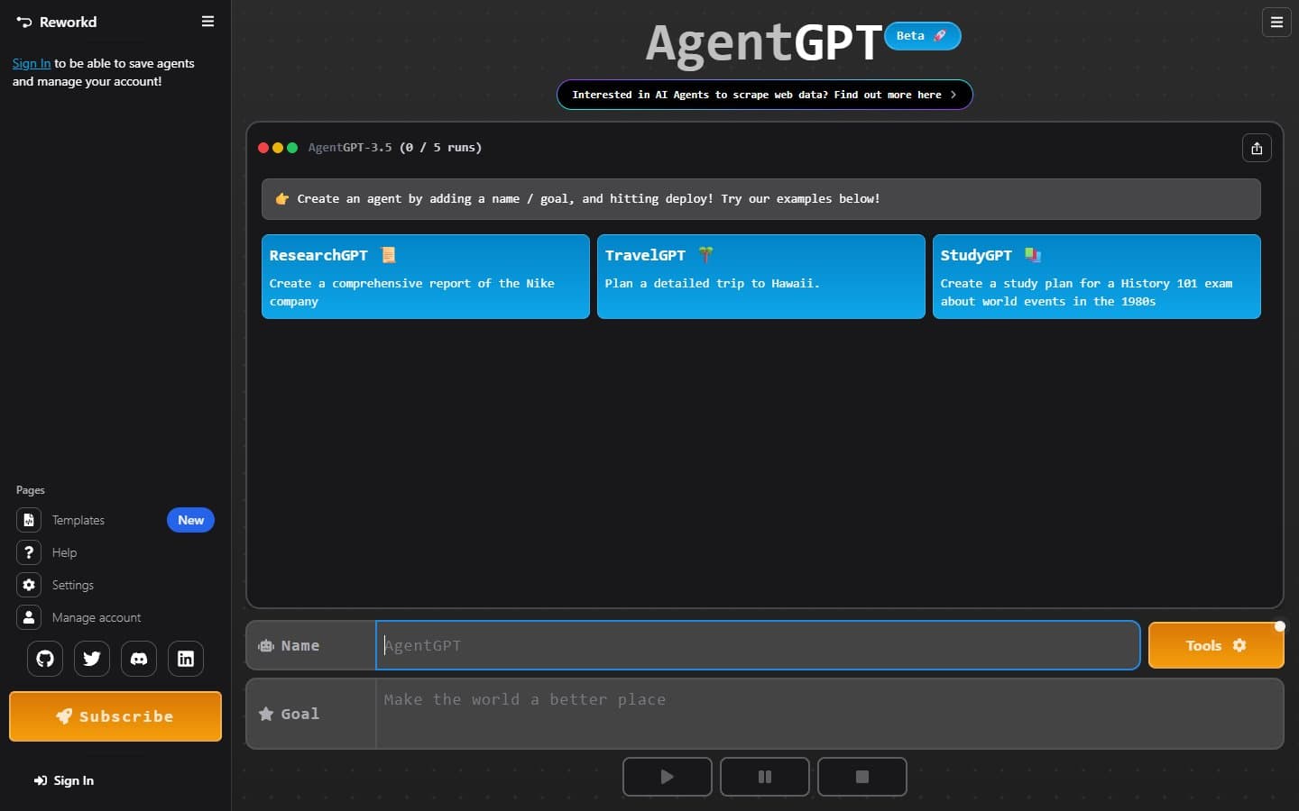 AgentGPT screenshot