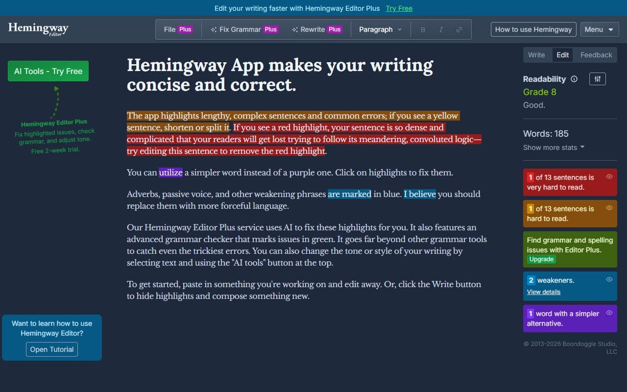 Hemingway Editor screenshot