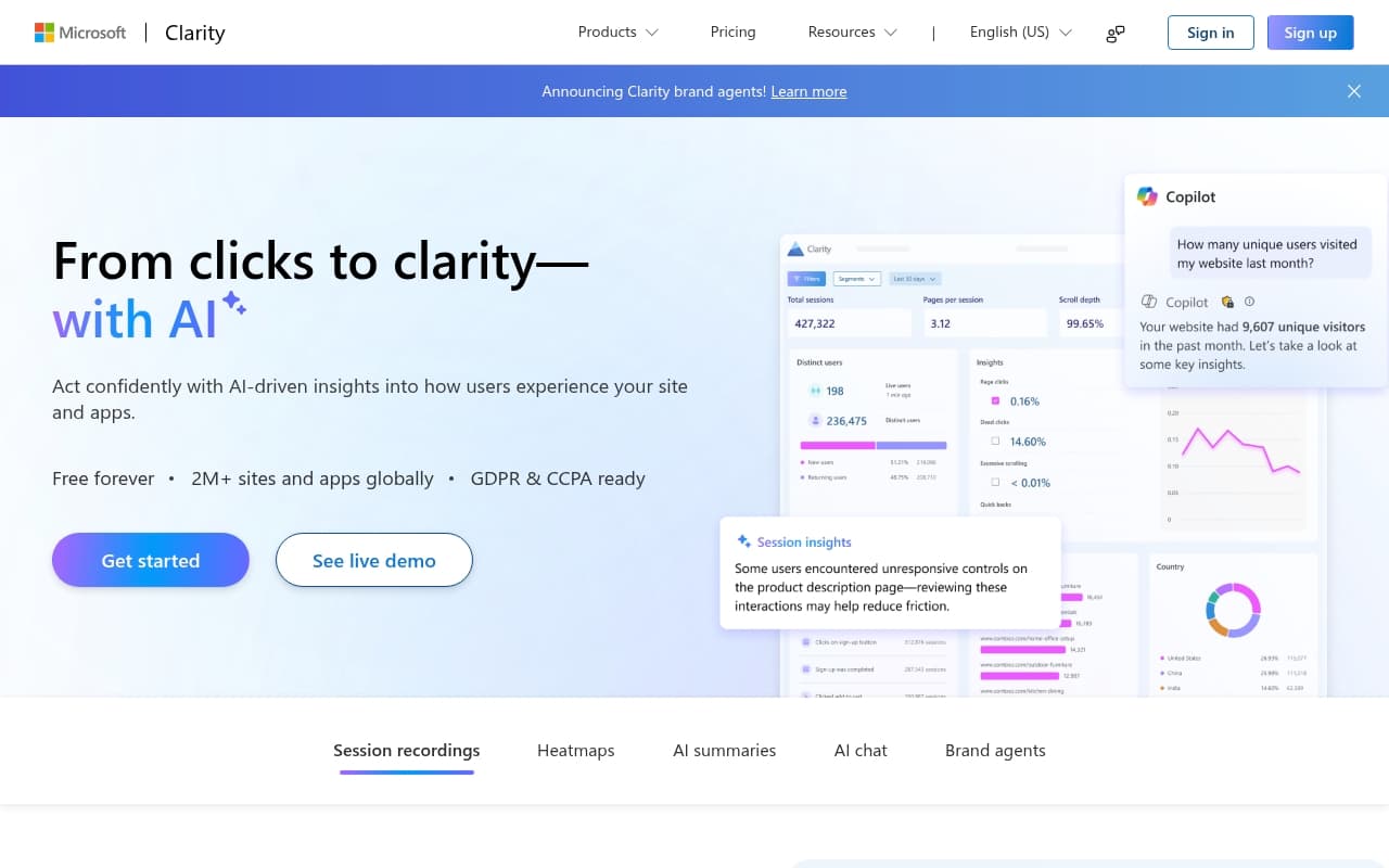 Microsoft Clarity screenshot
