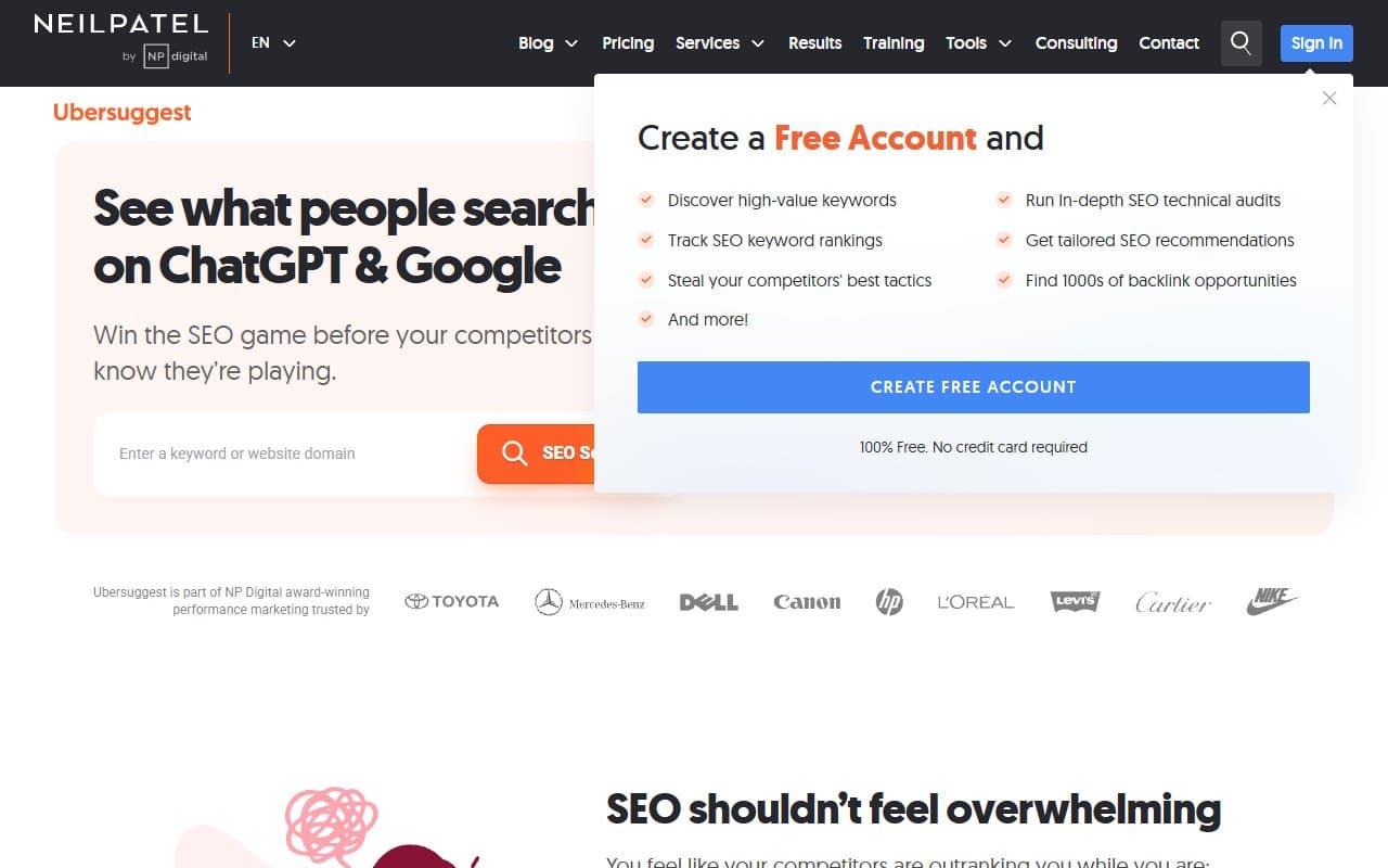 Ubersuggest screenshot