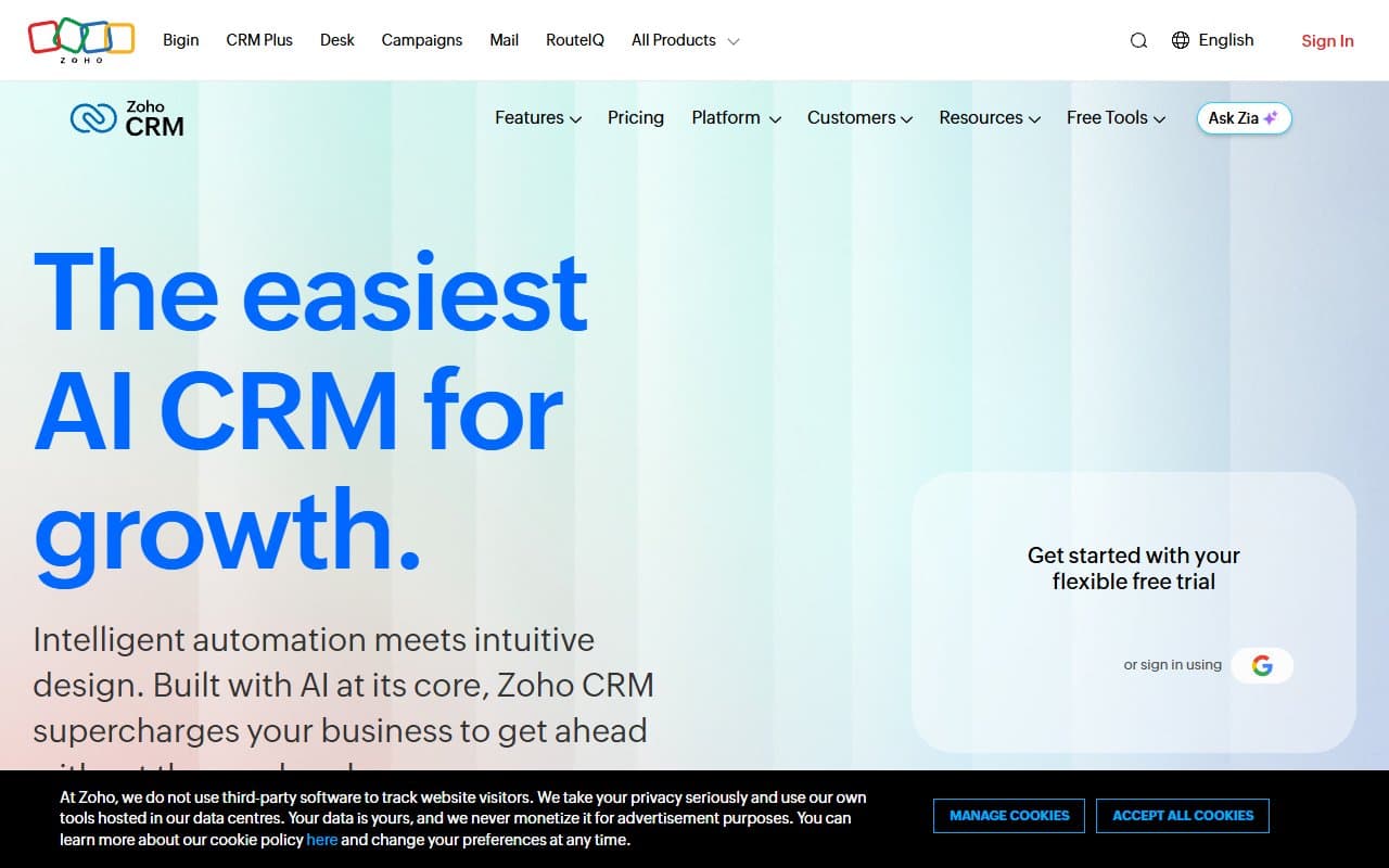 Zoho CRM screenshot